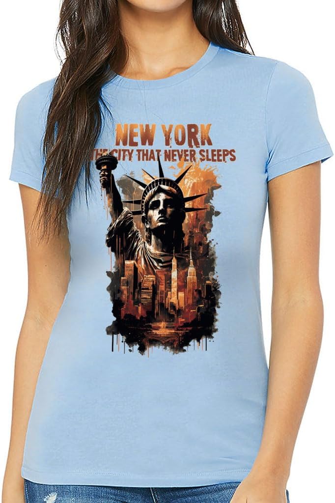 New York Never Sleeps Slim Fit T-Shirt - Statue of Liberty Women's T-Shirt - Graphic Slim Fit Tee