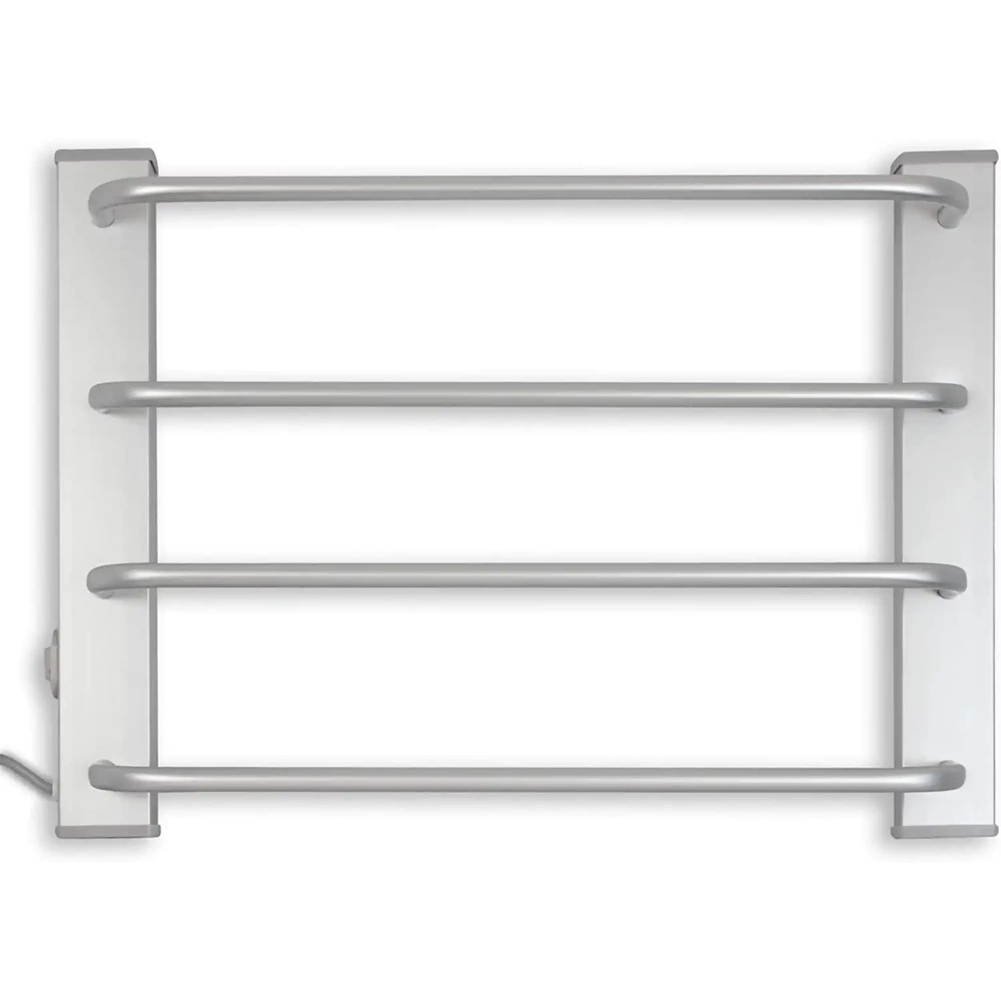 Fishtec Sèche-​Serviettes Électrique Mural 60W avec 4 Barres en Aluminium brossé - Chauffage d'appoint pour Salle de Bain - Installation Facile avec Fixations incluses - Design Sobre et Moderne