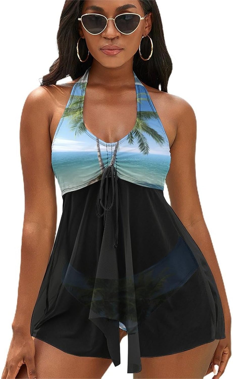 Sea Palm Trees Tankini Swimsuits for Women Two Piece Bathing Suits 2024 Summer Beach Swimwear Swim Tank Top