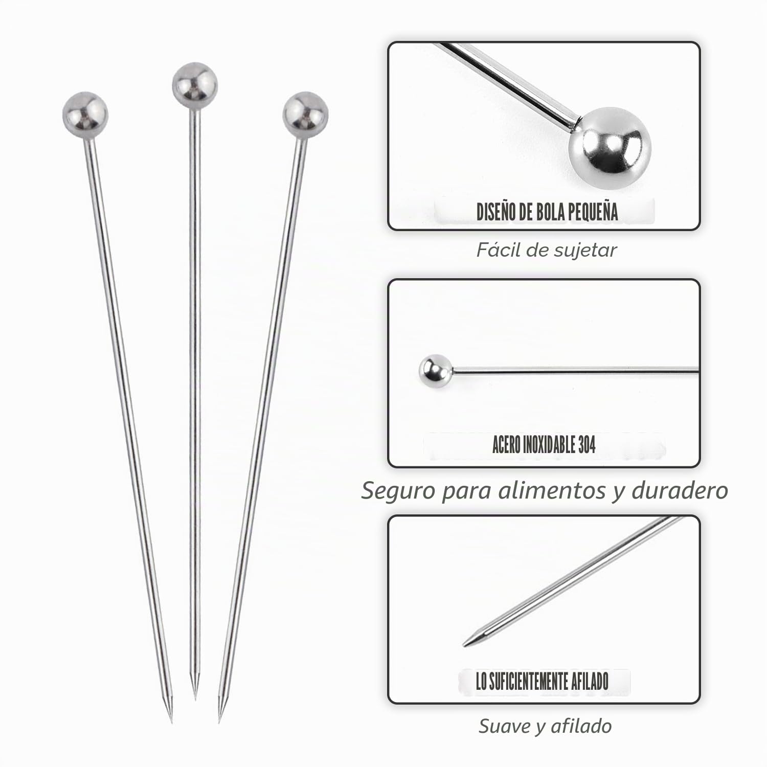 30 Piezas Palillos de Cóctel de Acero Inoxidable, Palillos de Cóctel Reutilizables de Metal, para Fiestas de Vacaciones, Bar, Cócteles, Aperitivos de Barbacoa, Decoraciones de Frutas y Frutas