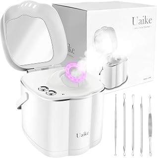 Facial Steamer - Uaike Professional 2-in-1 Nano Ionic Face Steamer for Sauna Spa - Warm Mist Humidifier - Skin Rejuvenation - Moisturizing - Unclogs Pores - Bonus 5 Piece Stainless Steel Skin Kit