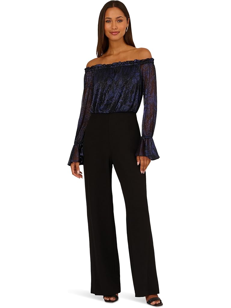 Blue Adrianna Papell Crinkle Crepe Jumpsuit