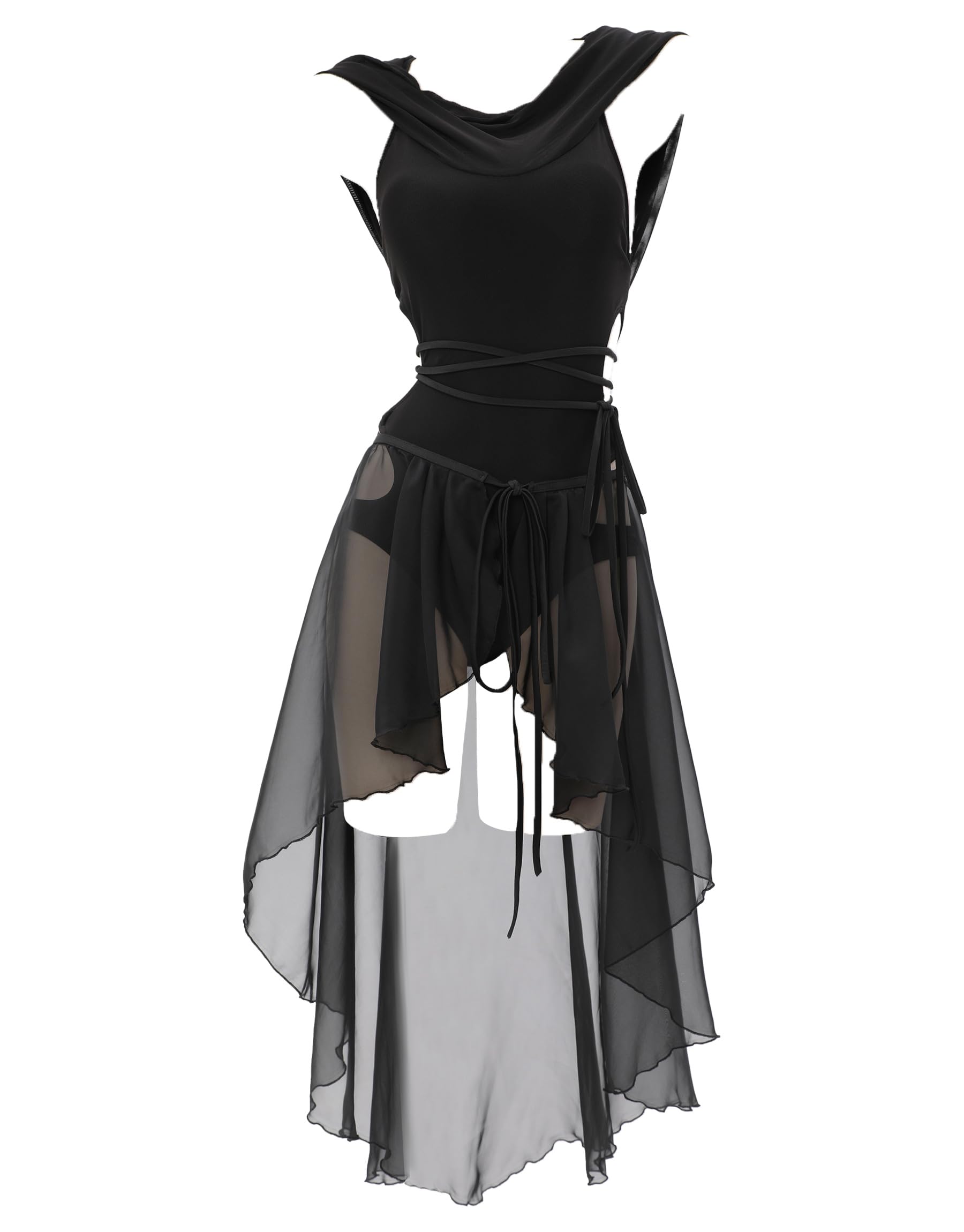 MEOWCOS.COMMEOWCOS Gothic Hooded Swimsuit Black Post-Apocalyptic Style Swimsuit Set Tailored