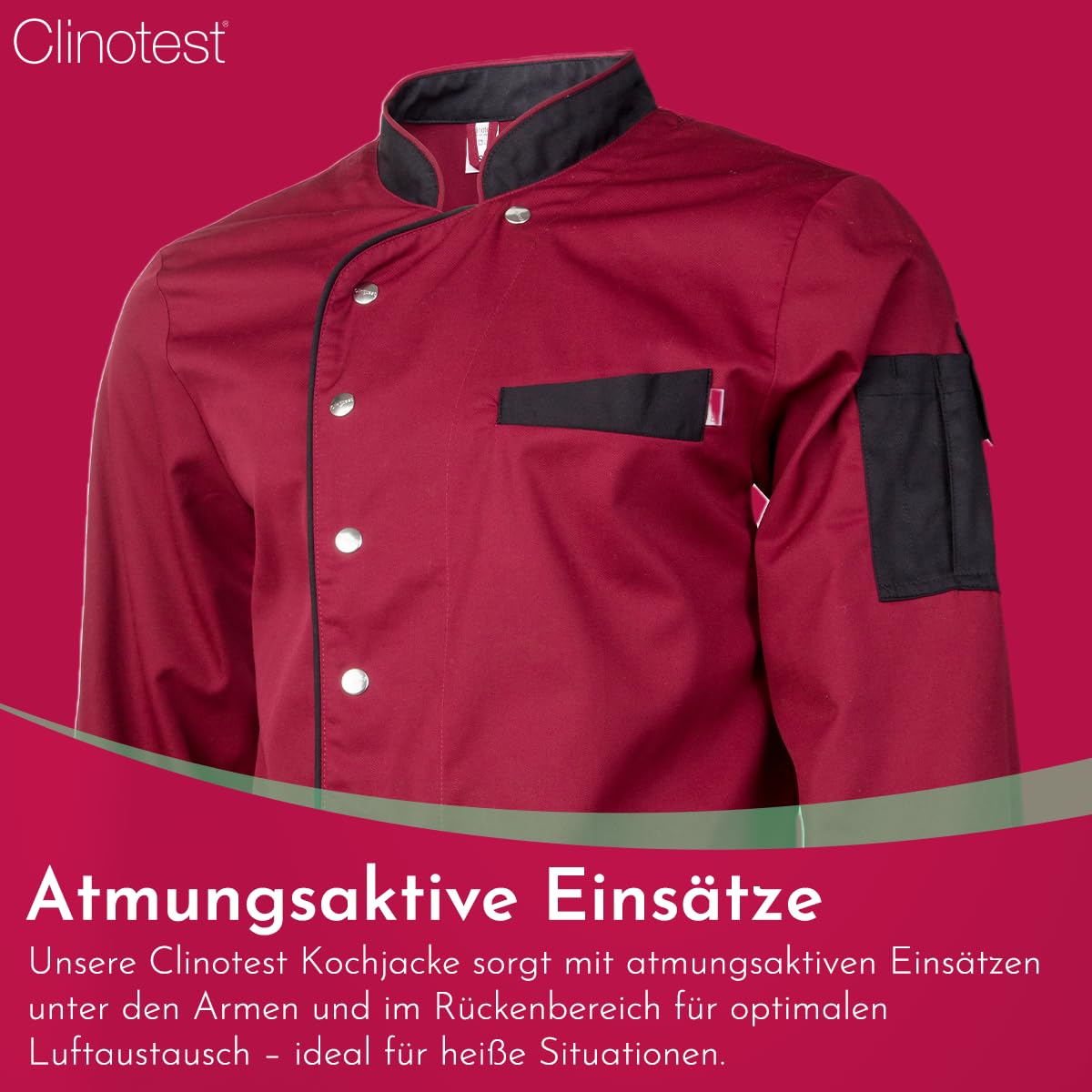 Clinotest Set di giacca da cuoco e pantaloni unisex a maniche lunghe – Resistente fino a 95 °C – Perfetto per chef professionisti e gastronomia