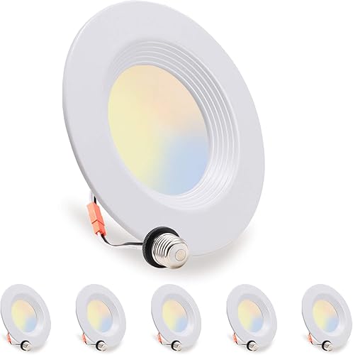 Luminaria empotrable LED delgada de 6 pulgadas con caja de conexiones, luz blanca cálida 3000 ºK, la luz descendente de 12 W equivale a 110 W, luces