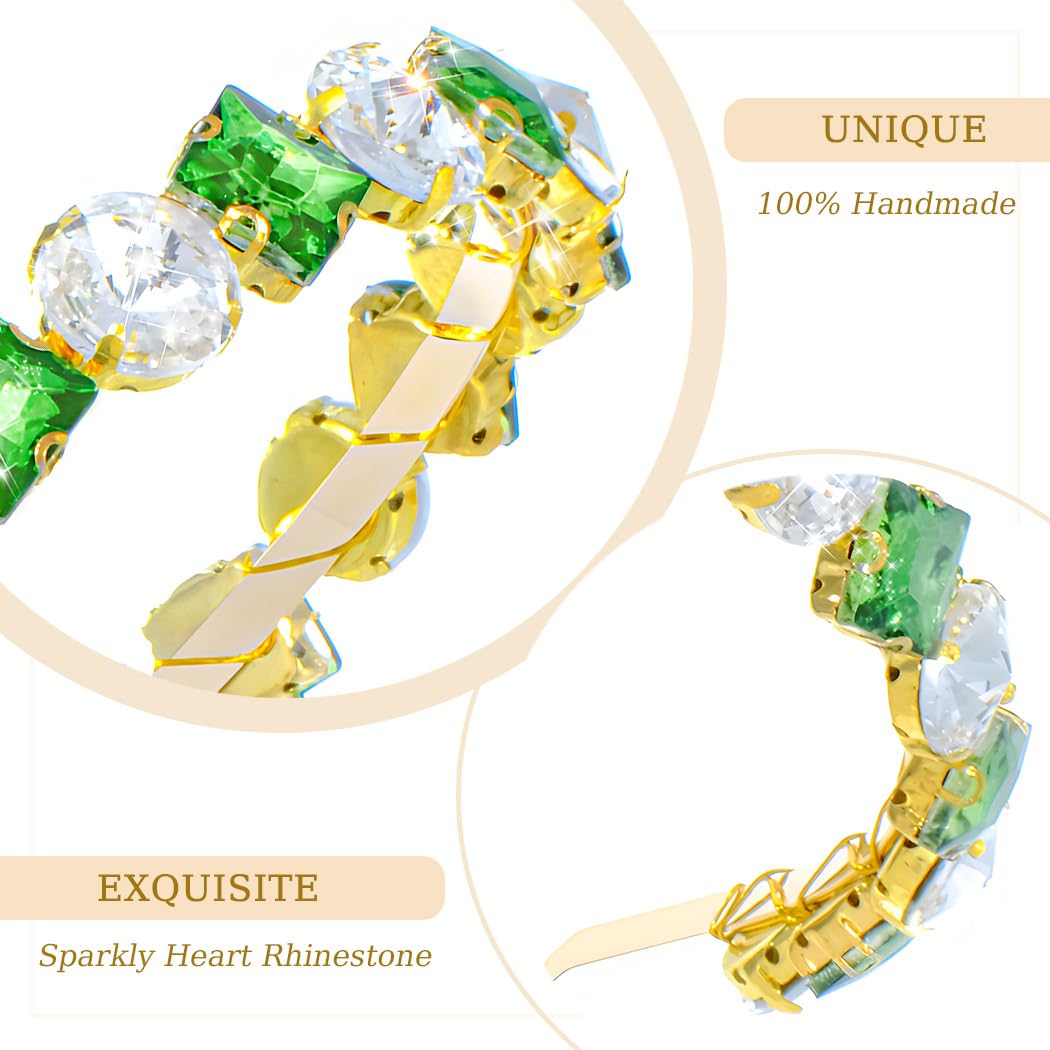 Flayem Rhinestone Headband Sparkling Headwear for Women (white+green) - Image 3