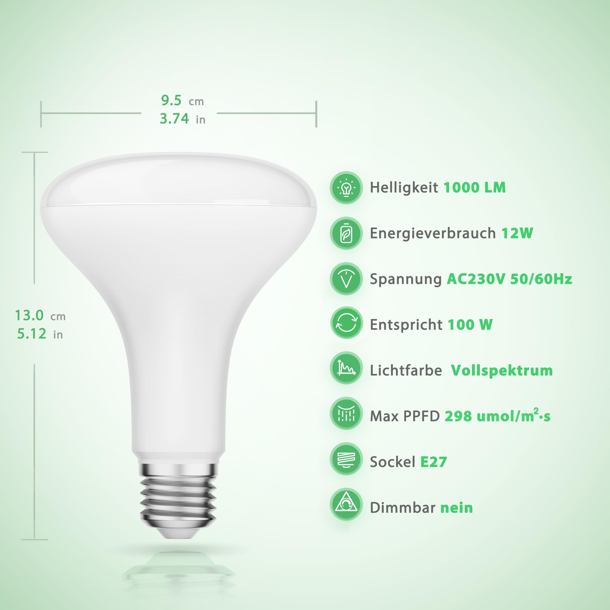 Briignite Pflanzenlampe, Grow Lampe, E27 Pflanzenlampe LED Vollspektrum, BR30 12W Pflanzenlicht für Zimmerpflanzen, Pflanzenlicht Anzucht, Wachstumslampe für Pflanzen, Größe 13 * 9.5cm, 2 Stück