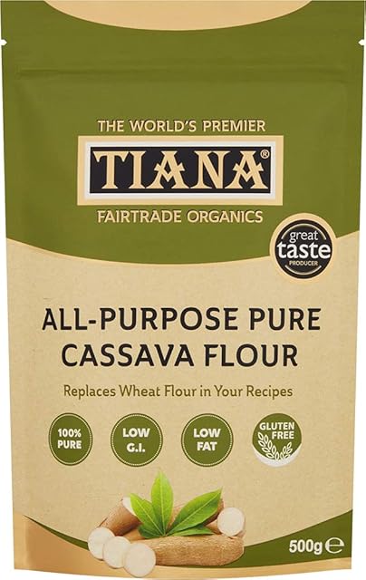 TIANA® Fairtrade Organics Cassava Flour (Pack of 1) Gluten Free All Purpose Flour for Baking 500g