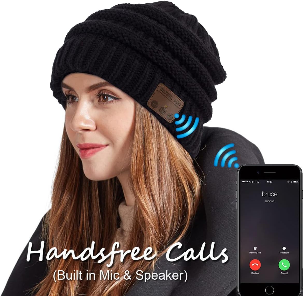 Wireless Music Beanie Hat for Men Women Unisex Winter Warm Soft Knit Cap Beanie with Wireless Headphone Headset Stereo HD Speaker Mic Boys Girls Tech hat - Image 3