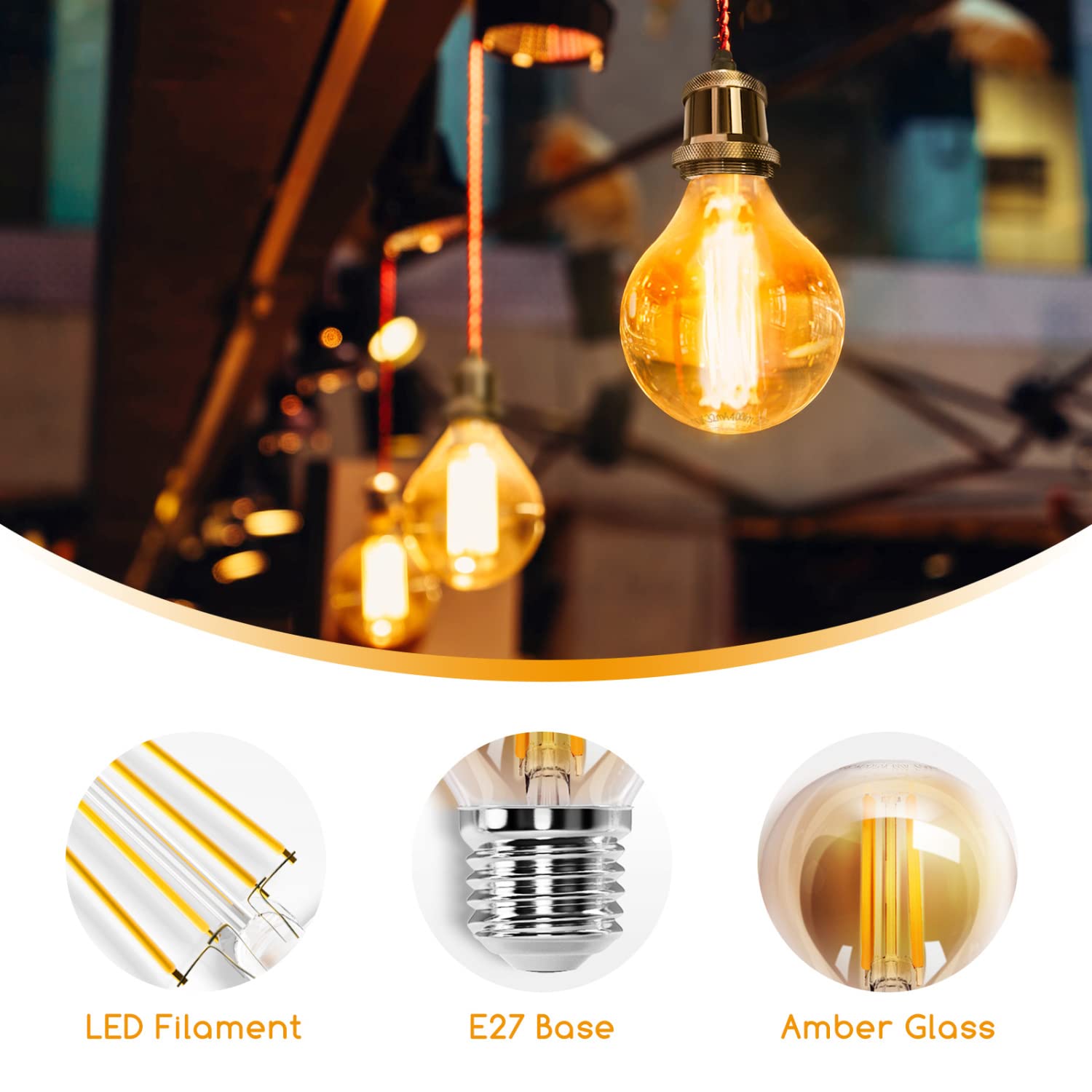 Aigostar Edison Lampadine LED E27,Lampadine di Filamento 6W,Luce Calda 2200K,420lm,G45,Lampade Decorativa Retrò per Bar Caffè Hotel,5 Pezzo (Confezione da 2)