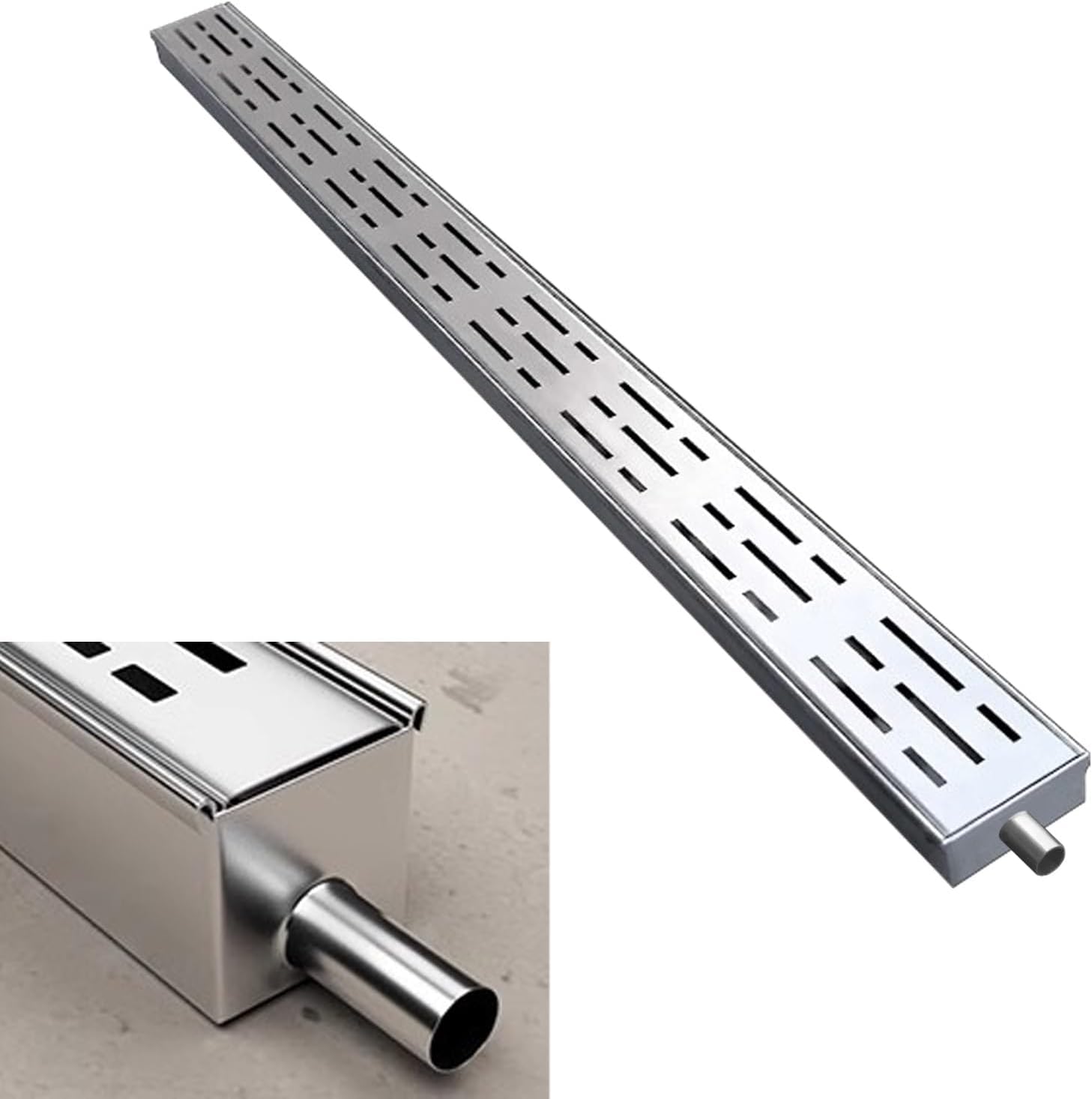 GLDYTVF Custom Stainless Steel Trench Drain Kit with Outlet 7x3cm Driveway Water Diverter End/Outlet Gutter System for Efficient Trench Drainage Solutions