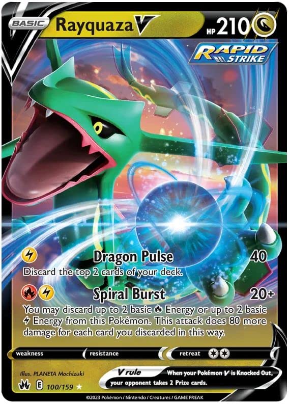 Rayquaza V 100/159 Carte Pokémon ultra rare (SWSH Crown Zenith) + 1 Toploader TitanCards®
