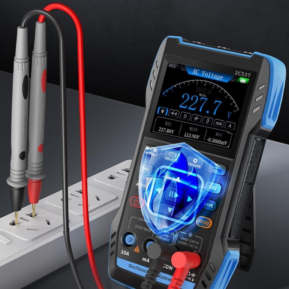 2C53T Digital Oszilloskop Multimeter Mit Signal Generator 50MHz Bandbreite 3-in-1 Messgerät Dual Channel 250MS/s Abtastrate Mit 2,8 Zoll LCD Display(2C53T with P6100x2)