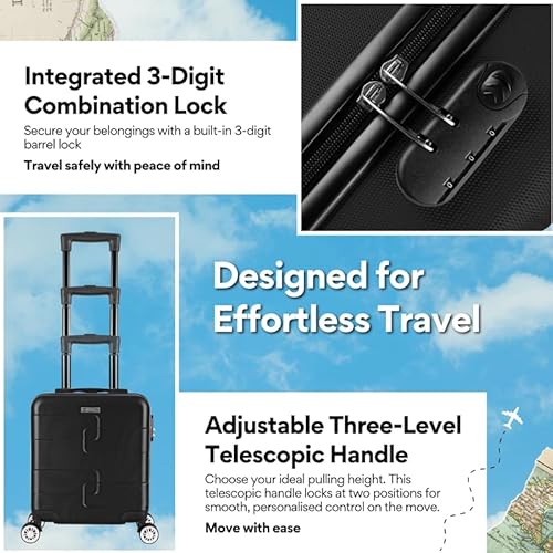 WORLD EXPLORER Cabin Suitcase ABS Hard Shell 360° Spinner Wheels & Com-bination Lock Lightweight 30L Underseat Cabin Luggage and Suitcase EasyJet Per-sonal Item Travel Bag (Black, 45x35x20 CM) - Image 2