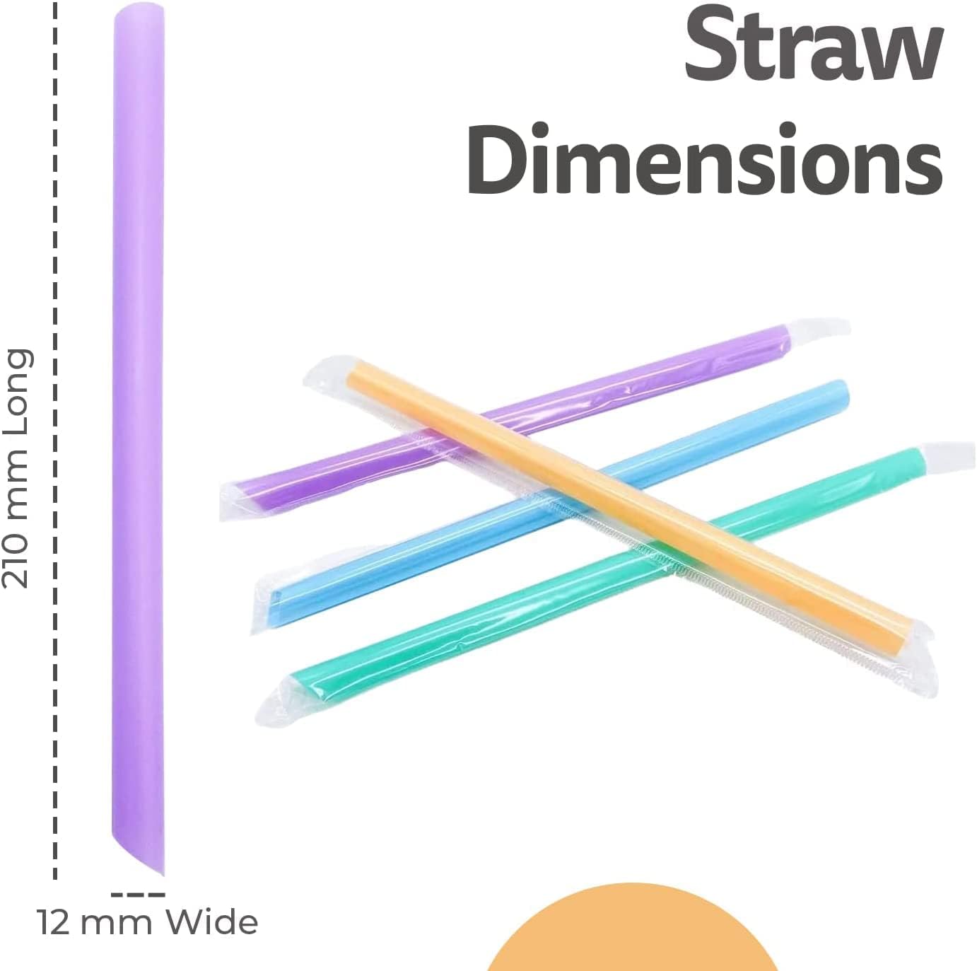 Fanale 250 Pcs (125 x 2 Bags) Macarons Multi Colors Jumbo Smoothie Straws Milkshake Disposable Large Individually Wrapped Straws (12mm Wide X 210mm Long) | CSP-S-1221-MR-BAG X 2