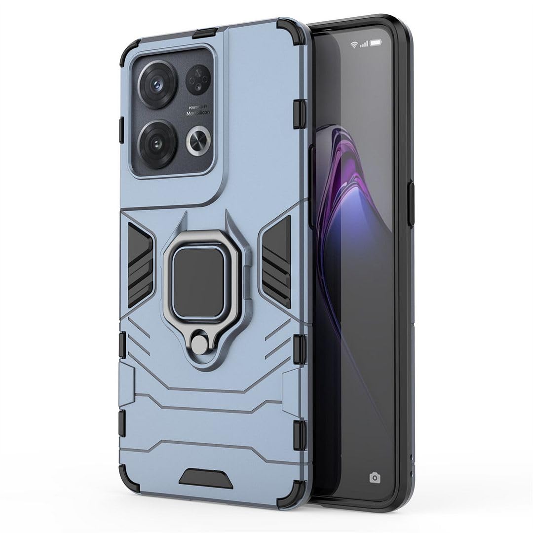 SATURCASE Custodia Oppo Reno Z - Ibrida 2 In 1 (Silicone + PC), Con Anello Metallico E Supporto Magnetico, Blu Navy