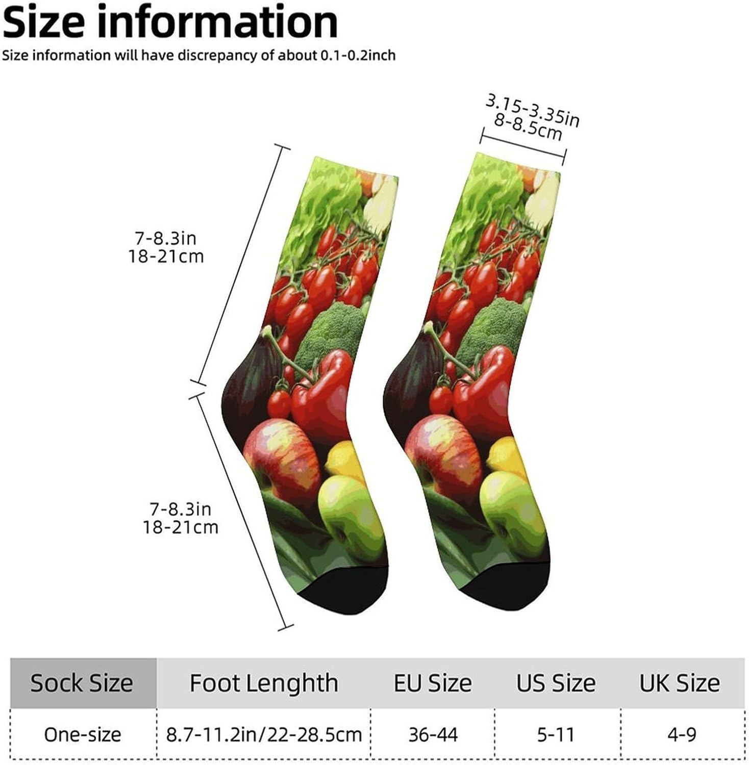 Fresh Vegetables Fruits Crew Sock High Stocking Grippy Socks | Socks for Men & Women,Stockings-Long Thin Tube Sports, Breathable Soft Athletic for Nurses,Travel