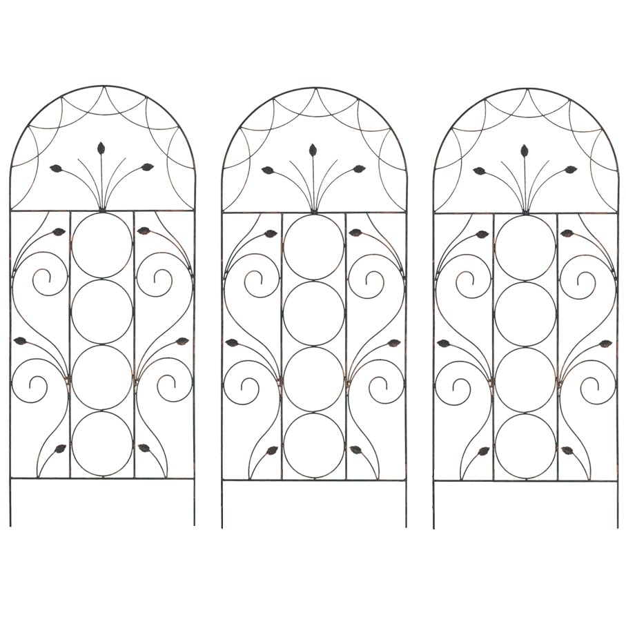 Selections Metal Garden Trellis for Climbing Plants with Decorative Leaf Design - Pack of 3