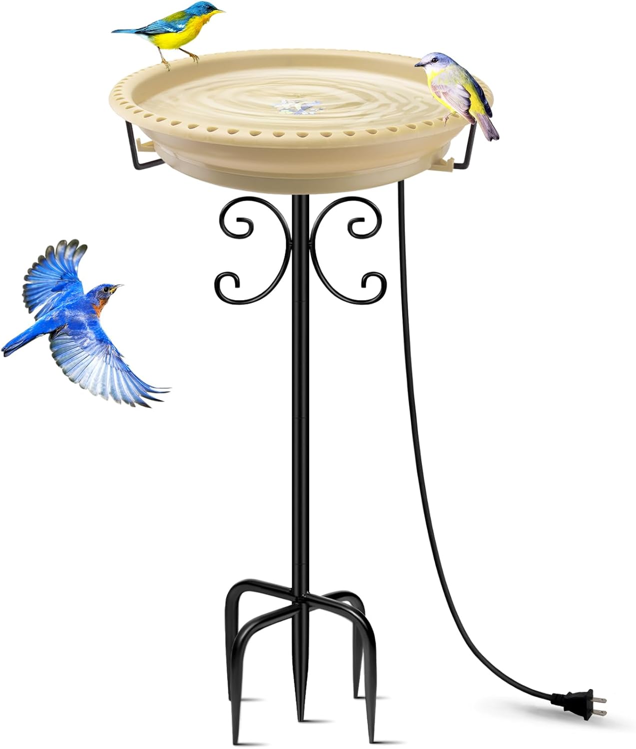 Daoeny Heated Bird Bath for Winter, 100W Heated Bird Baths for Outdoors Thermostat Control with 5-Prong Metal Base, Heated Bird Bath for Outside Winter Garden Patio Yard Lawn (Grey)