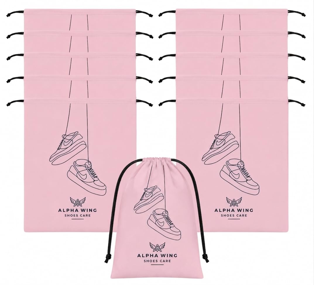 Premium Dustproof Drawstring Bags for Shoes – Pack of 12, Durable Soft Fabric Travel Organizer Pouch for Sneakers, Heels, and Footwear Storage (Pink)-image-47