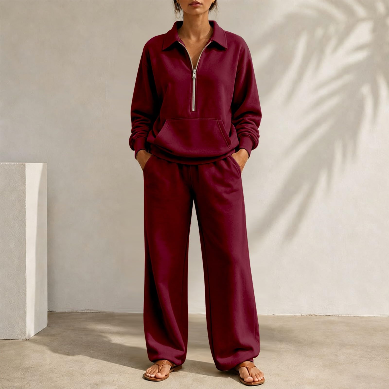 Completo Donna Casual Completa Felpa Mezza Zip E Pantaloni Fitness Casual