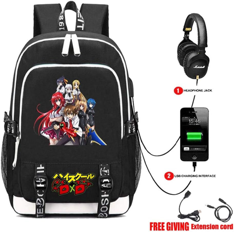 Anime High School DxD Backpack Daypack Student Bag School Bag Bookbag with USB Charging Port
