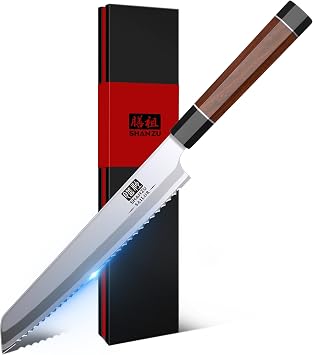 SHAN ZU 8 Inch Japanese Bread Knife, 9 Layers 10Cr15MoV High Carbon Steel Bread Knives for Homemade Bread, Sharp Sourdough Bread Knives Sashimi Knives, Long Serrated Bread Sashimi Knife