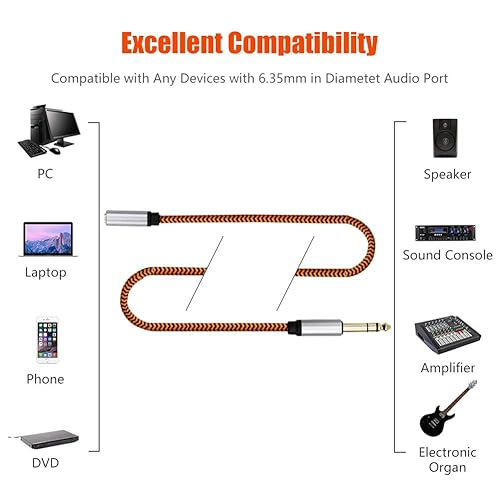 Miniatura 3 de Adaptador de auriculares 3.5 macho a hembra de 12 pies, LiuTian TRS de 14 a 0.138 in, cable estéreo de 0.250 in 14 macho a 0.138 in 18 hembra para