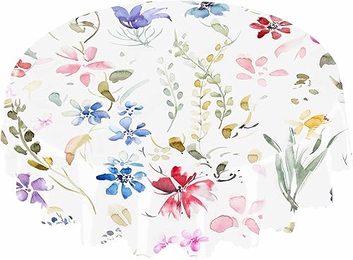 Miniatura 1 de IBILIU Mantel redondo de tela Wildflowers de poliéster, mantel de flores de acuarela de primavera, protector de mesa para vacaciones, fiestas,