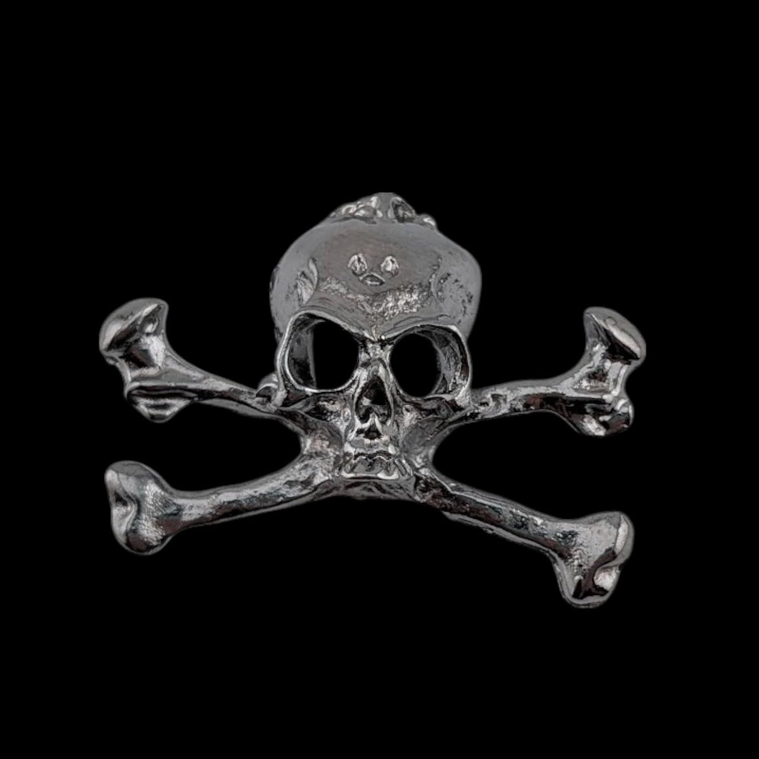 Gunmetal Black Jolly Roger Pin dark silvertone skull & crossbones metal pirate brooch - Image 4