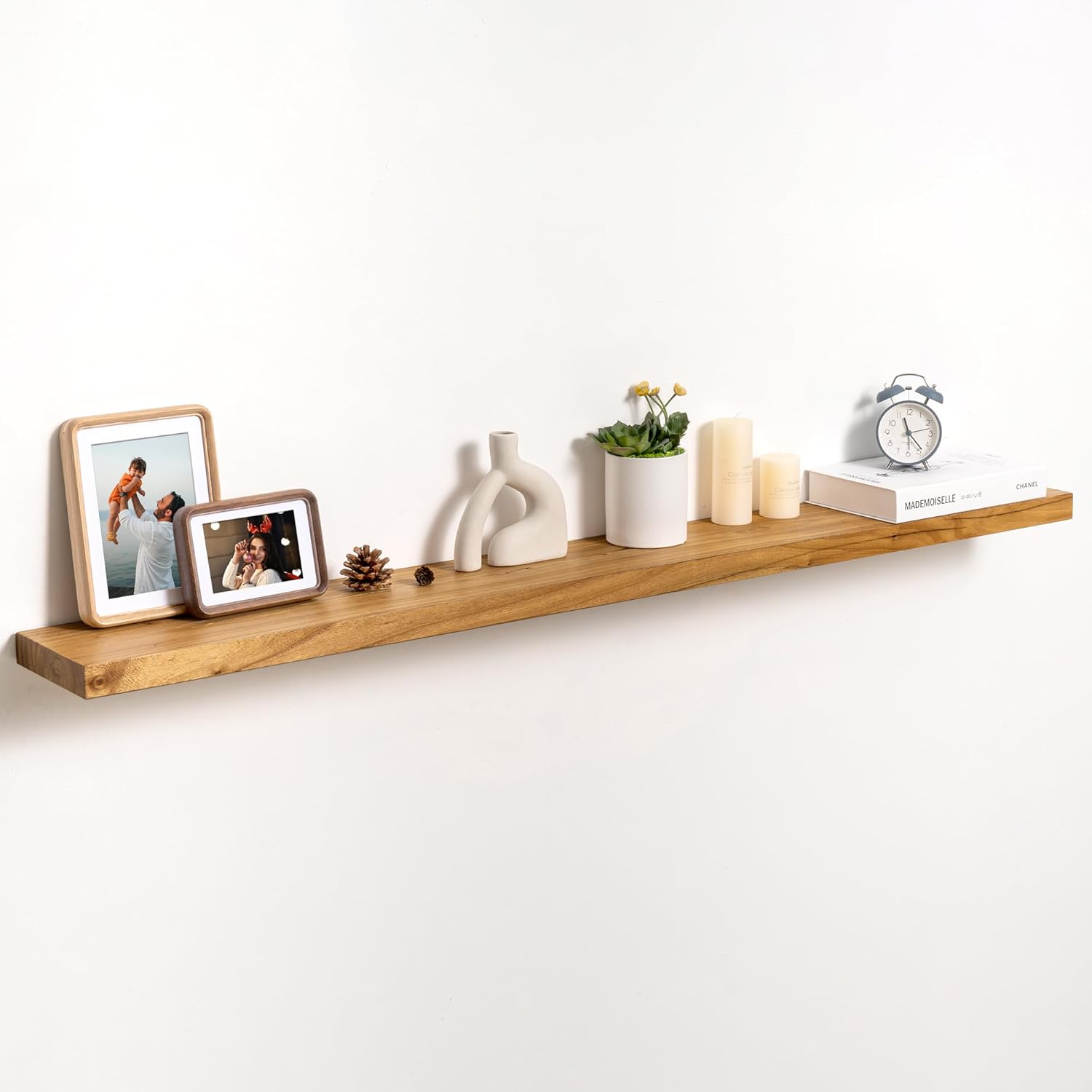 fuqing Floating Shelves for Wall, 55 inch Rustic Solid Elm Wood Floating Shelves, Wooden Wall Shelves with Invisible Heavy Duty Brackets for Living Room, Bedroom, Kitchen, Bathroom, 1 Pack, Natural