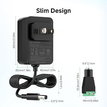 BTF-LIGHTING 5V 3A 15W Power Supply Adapter ETL Listed, Class 2