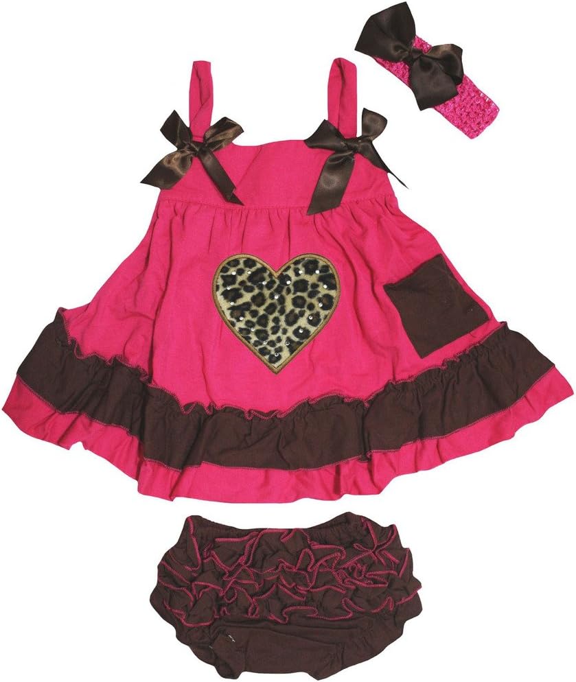 Petitebella Leopard Heart Hot Pink Brown Swing Top Bloomer Nb-24m