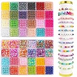 JOLCEEY 2400pcs Pearl Beads for Jewelry Making - 48 Colors 6mm Plastic Colorful Round Glass Spacer Imitation Dyed Faux Pearls for Bracelets, DIY Crafts, Gifts