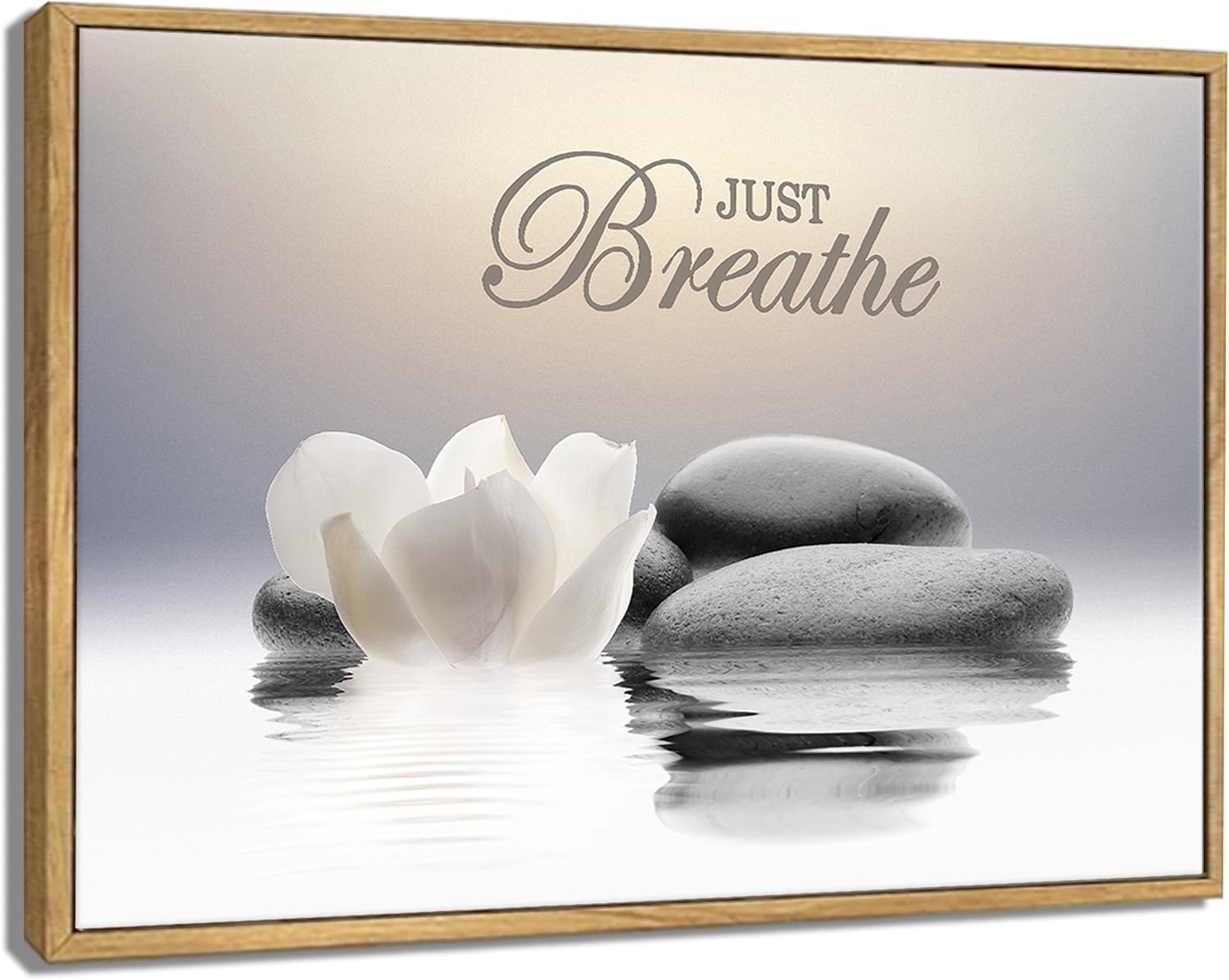 YTAPIFS Zen Stone Wall Art White Lotus Flower Prints Artwork Modern Zen Spa Poster Just Breathe Yoga Quotes Pictures Wall Decor for Yoga Room office Bathroom Meditation room 12 x 16 in Unframe
