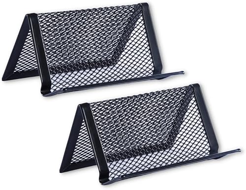 1InTheOffice Soporte para tarjetas de visita, soporte para tarjetas de visita, tarjetero para escritorio, malla, negro, 1 compartimento, paquete de 2