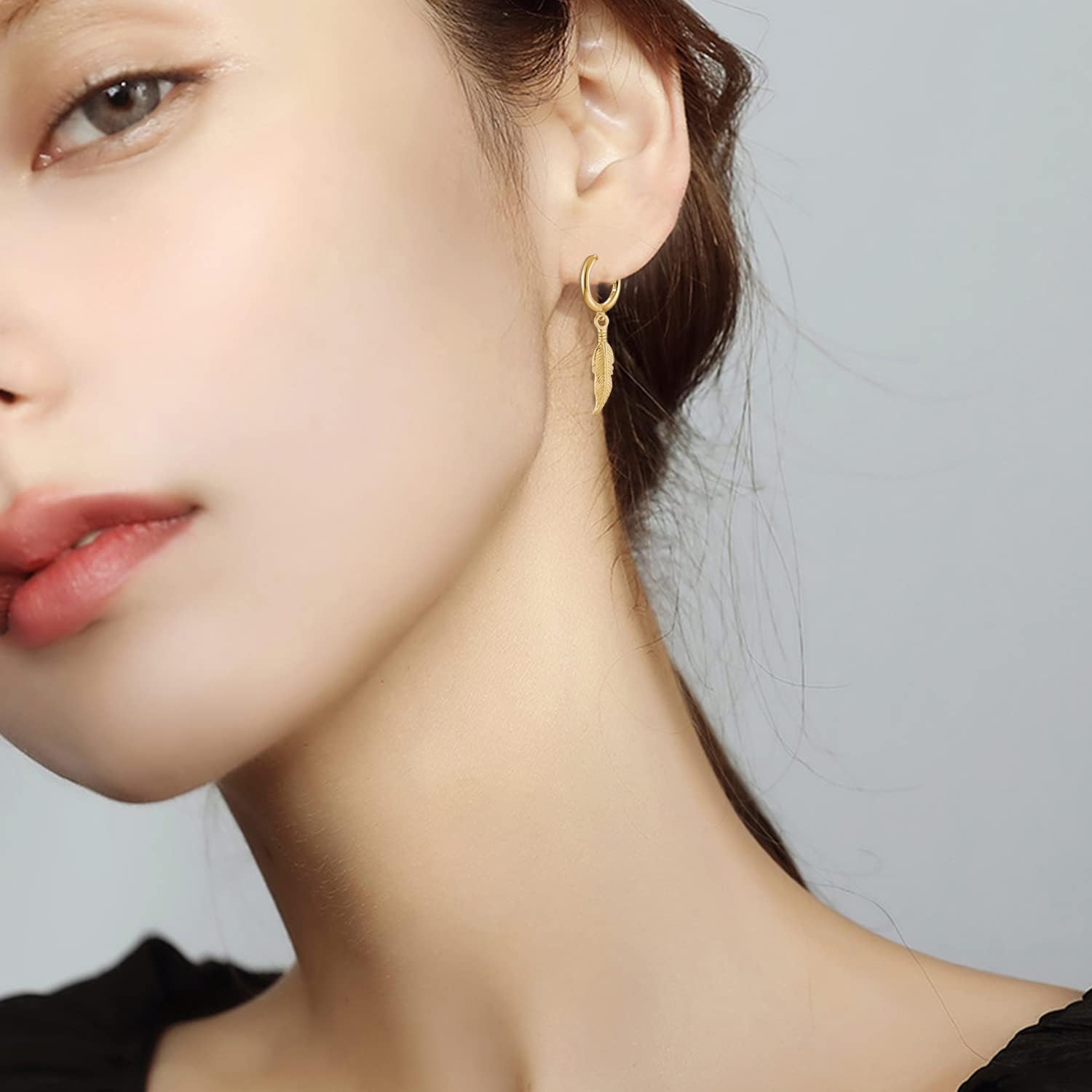 Stainless Steel Punk Drop Dangle Hinged Earrings Feather Gothic Mens Earring Black Huggie Hoop Earrings for Men and Women Wearing Jewelry - Image 3