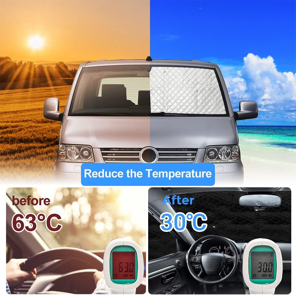 Pack of 3 Side & Front Window Sun Shade Cover Blind Compatible with Ford Transit Van T150 T250 T350 Low/Medium Roof Vans 2014-2025 Accessories, with 16 Suction Cups