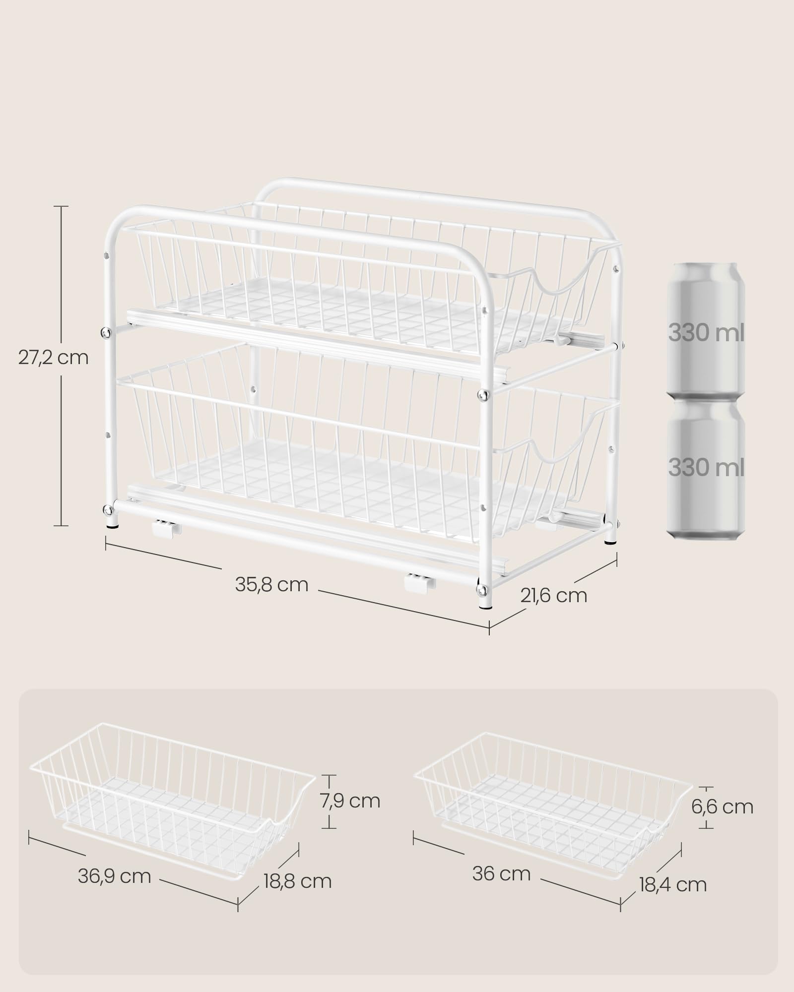 EZOWare Pantry Metalen opbergorganizer met 3 etages, voor badkamer, kantoor, keuken, kast, werkblad, onder wastafel, zilverkleurig