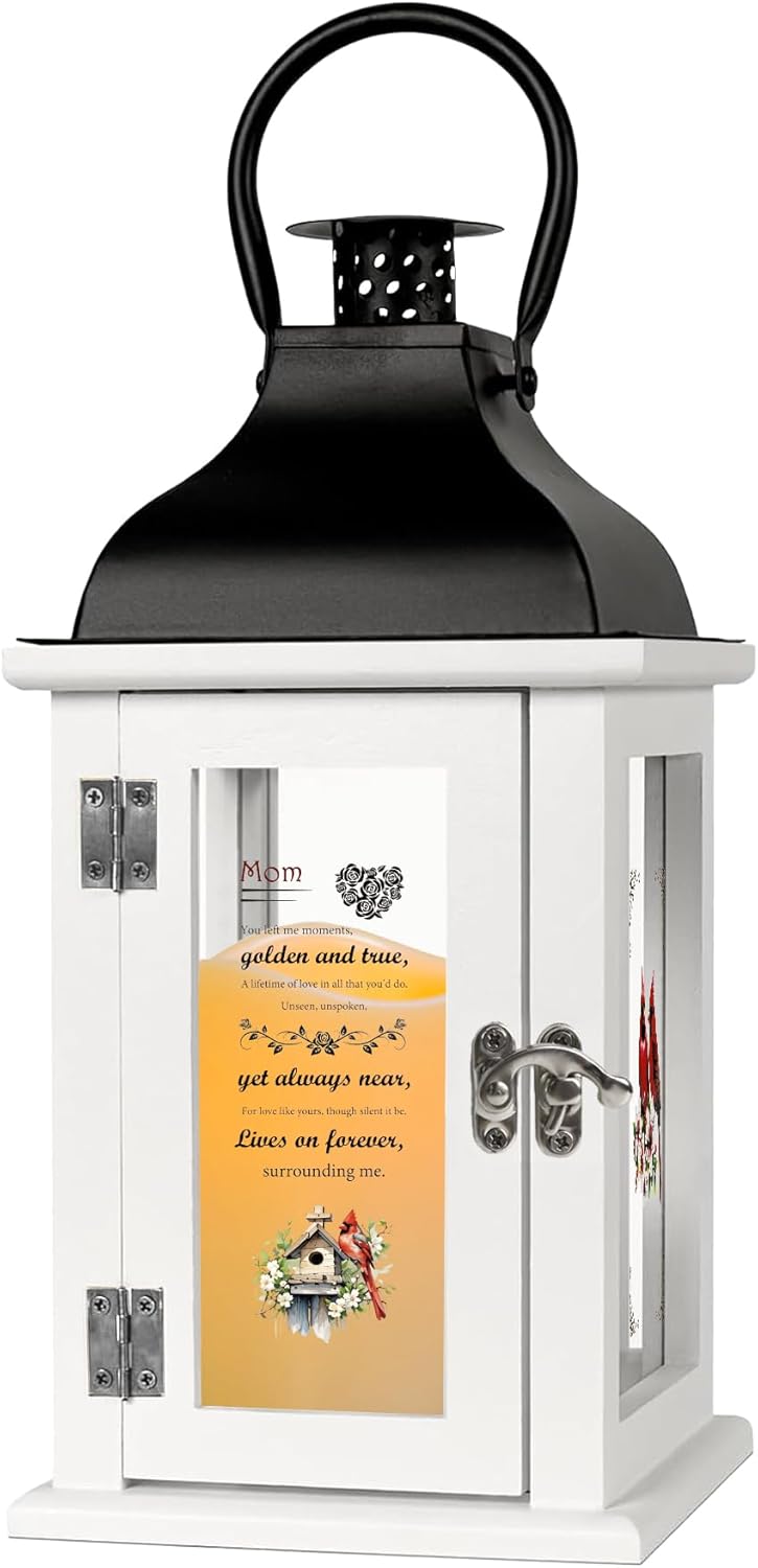 Memorial Lantern for Mom with Cardinal & Floral Design – Sympathy Gift for Loss of Mother, Bereavement Keepsake with Solar Candle