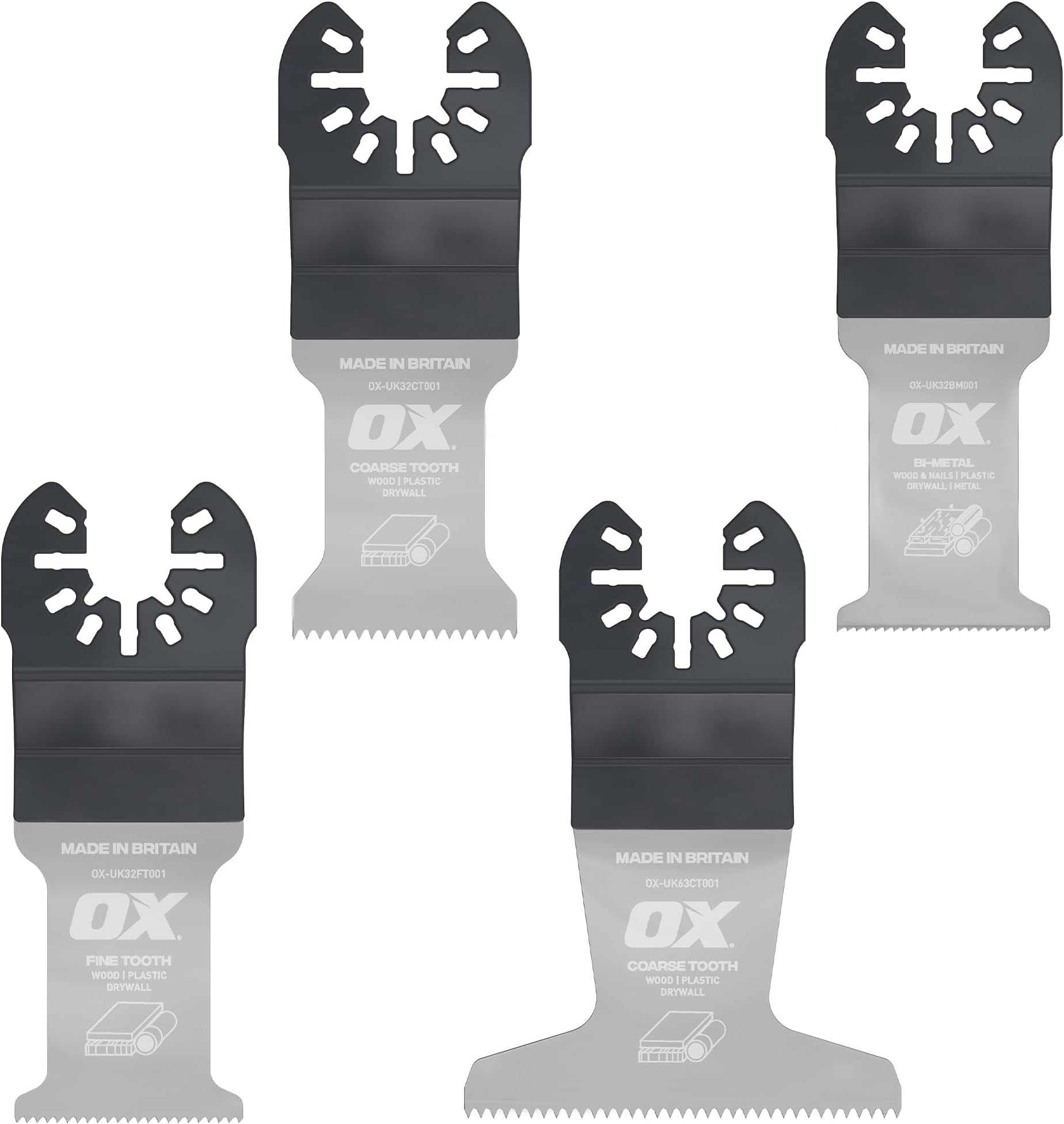 OX Premium Oscillating Tool Blades 4 Pack – Multitool Blades Kit for Wood, Plastic, Drywall - Two Coarse, One Fine, One Bi-Metal Blades – Universal Fit Oscillating Saw Blades Fit Most Oscillating Saws