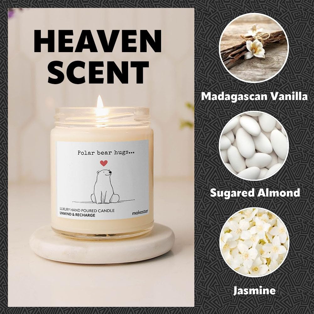 Polar Bear Gifts - Luxury Soy Wax Candle - Vanilla, Jasmine, Sugared Almond - Makester, White, 220g - Image 4