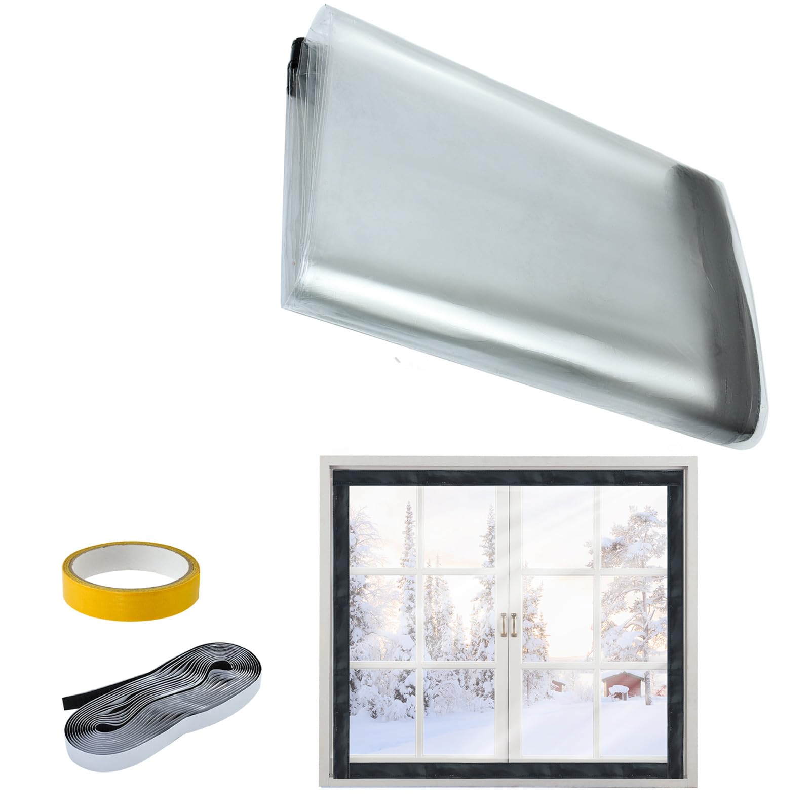 39 * 48inches Window Insulation Kit Heavy Duty Thick Window Wrap Insulation Film Clear Plastic Window Sealer for Winterizing High Transparent Window Covering for Winter