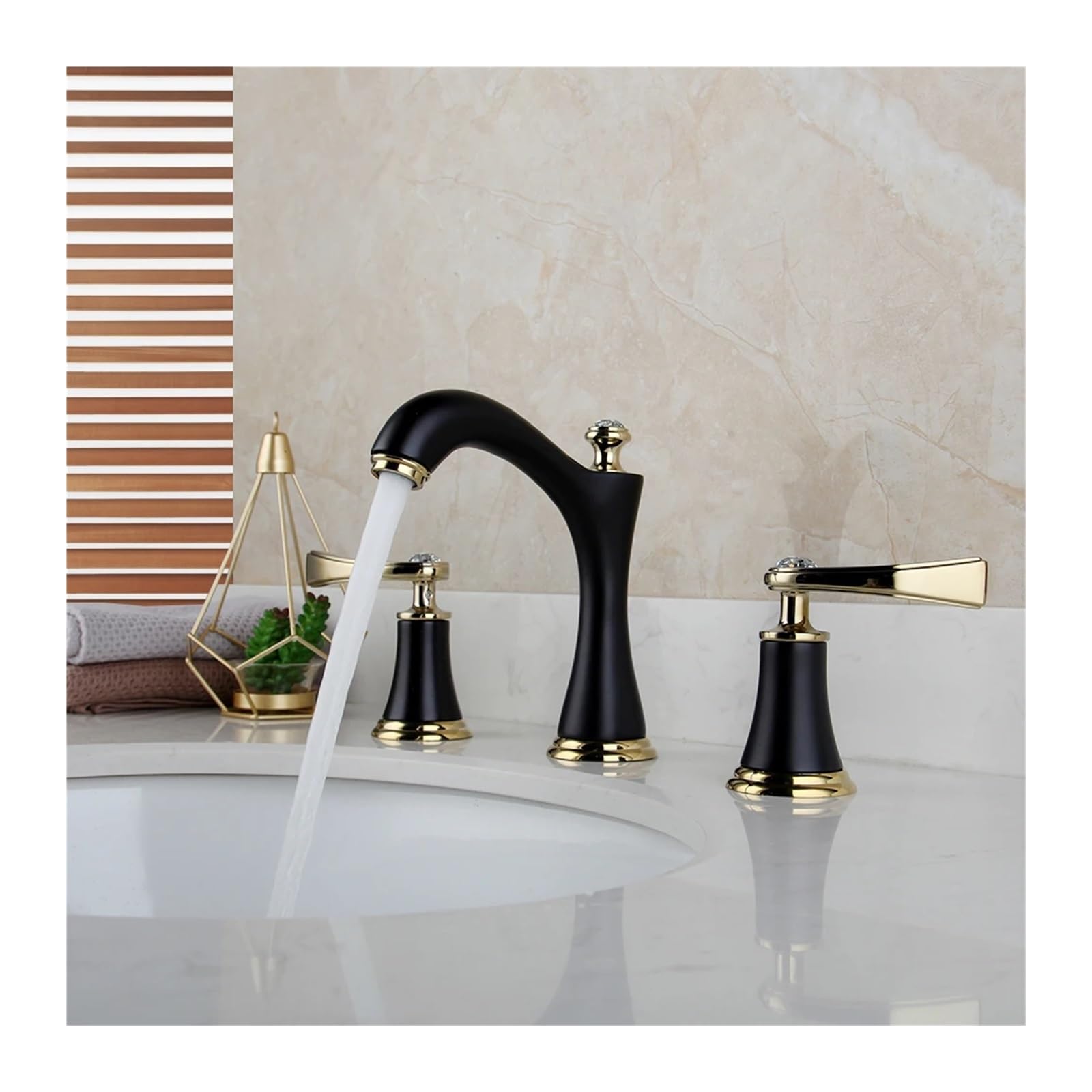 Sxithgkdw B Faucet, Matte Lack Gold Athroom Faucet Ase Mount 2 Handle Rass 3 Piece Athtu Basin Faucet Faucet(B)
