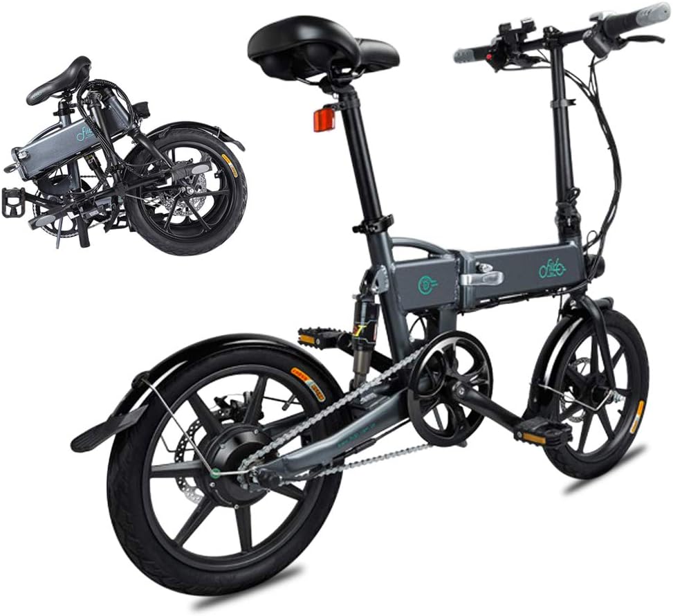 Phaewo Folding Electric Bike Fiido D2 Ebike 7.8Ah Li-ion Battery 250W Three Work Modes 16 Inch with Front LED Light for Adult (D2-Gray)