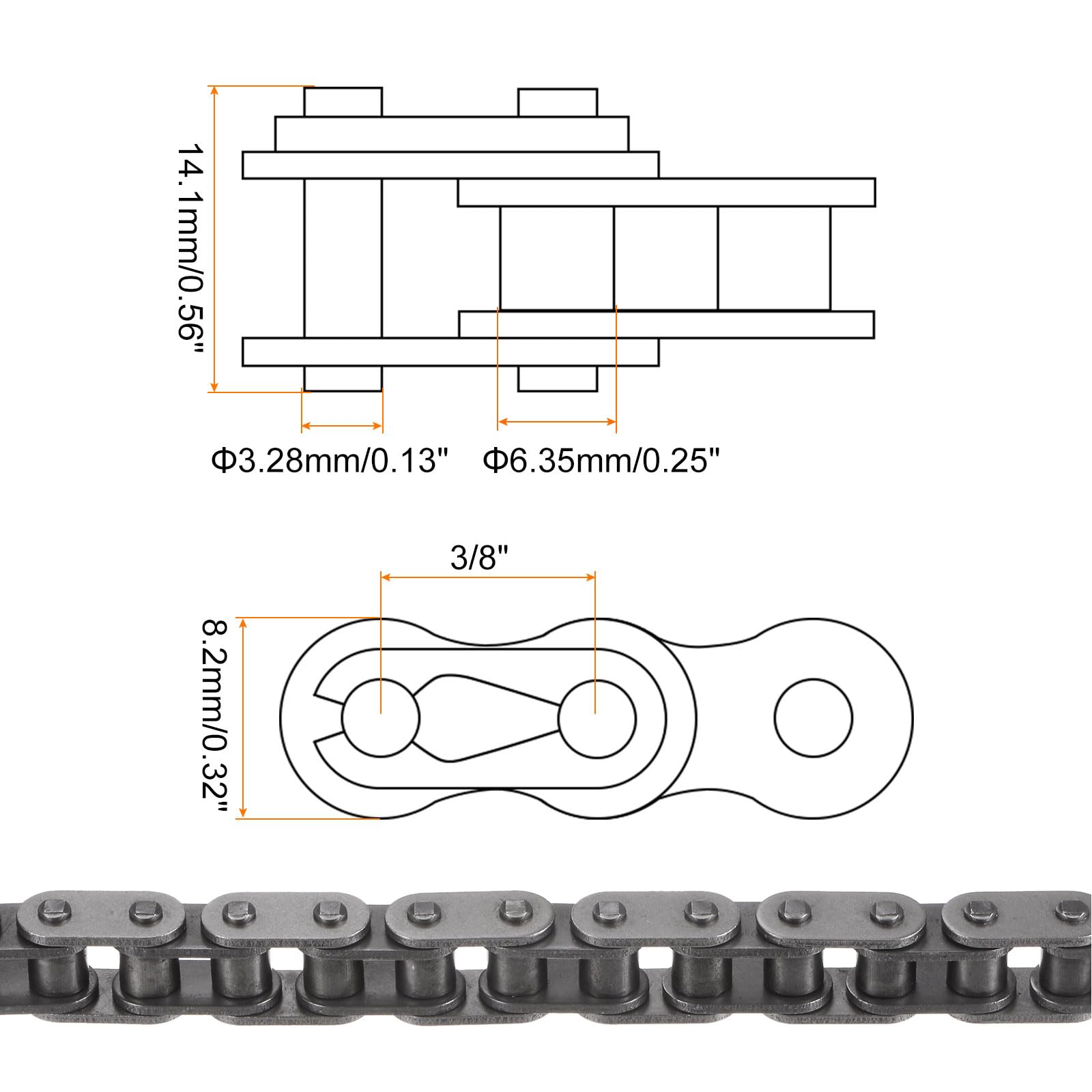 uxcell 06B Metric Standard Roller Chain, 5 Feet Carbon Steel Chains 3/8" Industrial Roller Chain Drive Chain for Motorcycle Bicycle Industrial Machinery -160 Links — Amazon image 2