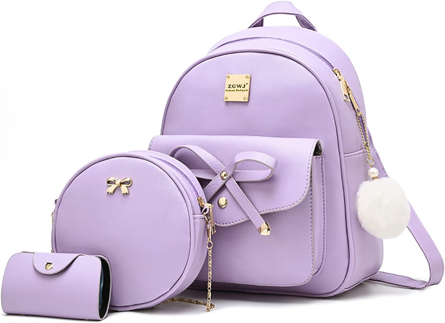 ZGWJ Mini Backpack Purse for Women - 3-Piece Set, Small PU Leather Bowknot Fashion Backpacks, Cute Casual Travel Daypacks