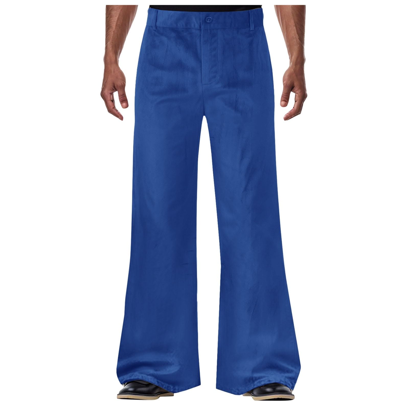 Men's Flared Trousers Velvet Wide Leg Solid Color 70s Carnival Disco Outfits Theme Party 60s 70s Hippie Costumes Mens Bell Bottom Pants Mens Casual Flare for Theme Parties, Festivals, (Blue, XXL)