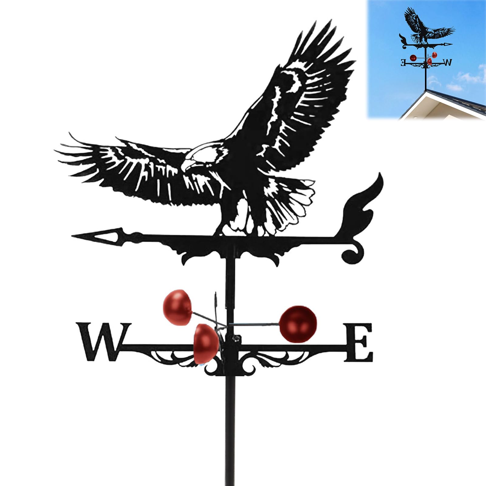 Domigard 3D Flying Eagle Weathervane Metal Wind Vane Weathercock,Roof Mount Weather Vane for Garden Farmhouse Yard Chicken Coop Patio Outdoor Decoration