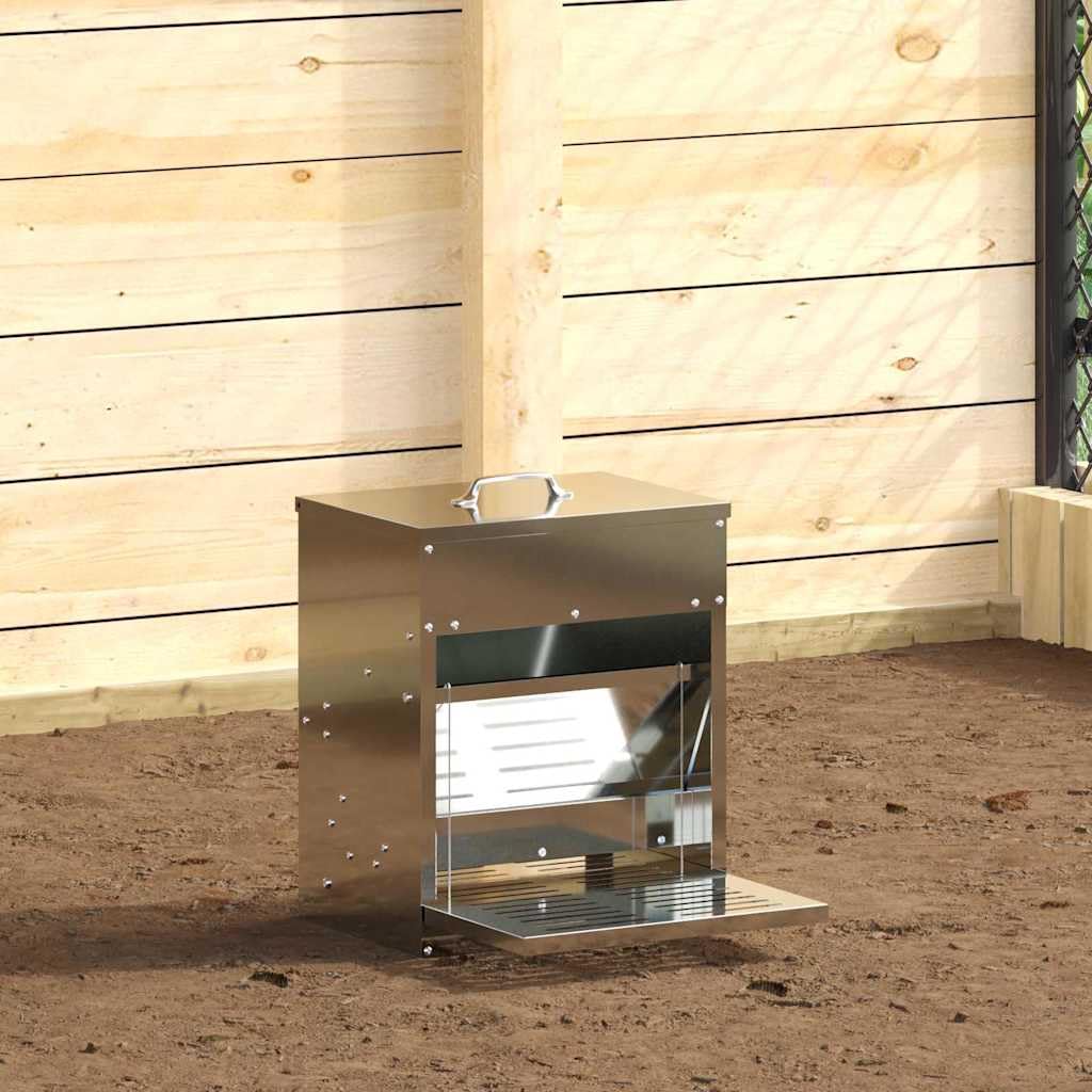 Comedero para patadas de pollo de acero galvanizado de 33 x 42 x 40 cm, resistente a la intemperie con capacidad de 10 kg para interior y exterior, estación de alimentación protectora con